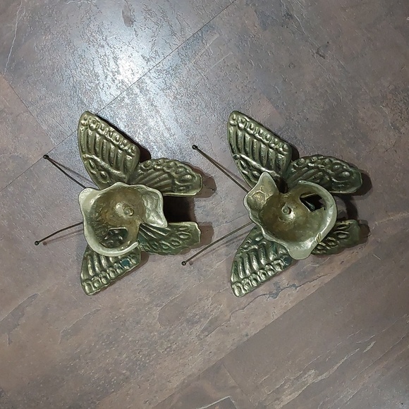 Vintage 1970's Pr. Solid Brass Butterfly Candleholders - Picture 3 of 4